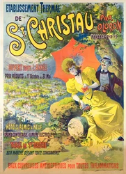 Plakat, das das Hotel von St. Christau bei Oloron bewirbt, gedruckt von B. Sirven, Toulouse-Paris, um 1900